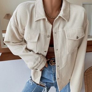 Cream corduroy button up boyfriend shacket trucker jacket white boho grunge y2k